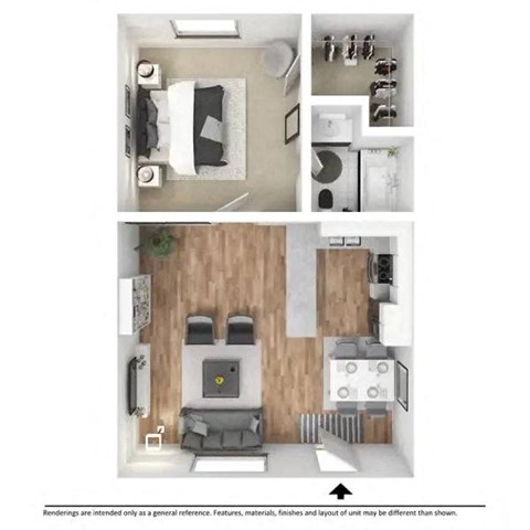Floor plan for 1 bed, 1 bath, 630 sqft
